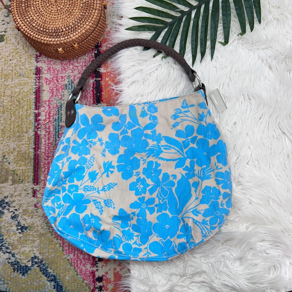 NWT Vintage Y2K 2000s Old Navy Tropical Floral Shoulder Bag Purse Blue Gray